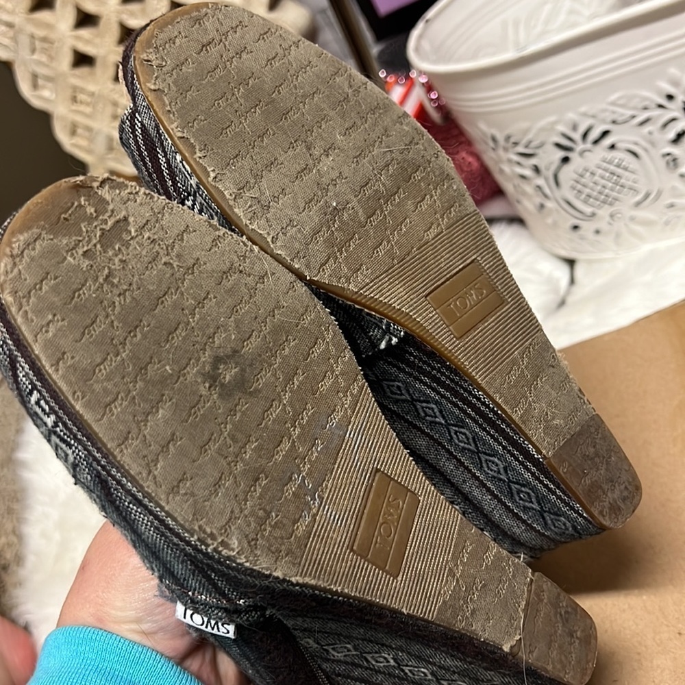 Toms Open Peep Toe Fabric Slip On Pump Wedge Women’s 8.5 Geometric Brown 380813 - Picture 6 of 6